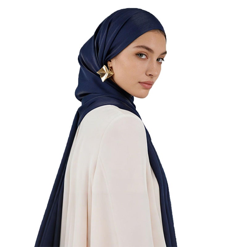 HURESON Women Premium Hijab Head Scarf Lightweight Shimmer Scarves Crepe Wedding Shawls and Wraps for Evening Dresses Shiny (Deep blue) - Image 3
