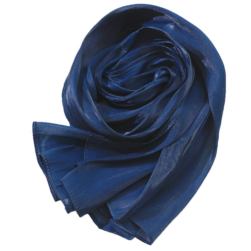 HURESON Women Premium Hijab Head Scarf Lightweight Shimmer Scarves Crepe Wedding Shawls and Wraps for Evening Dresses Shiny (Deep blue) - Image 2