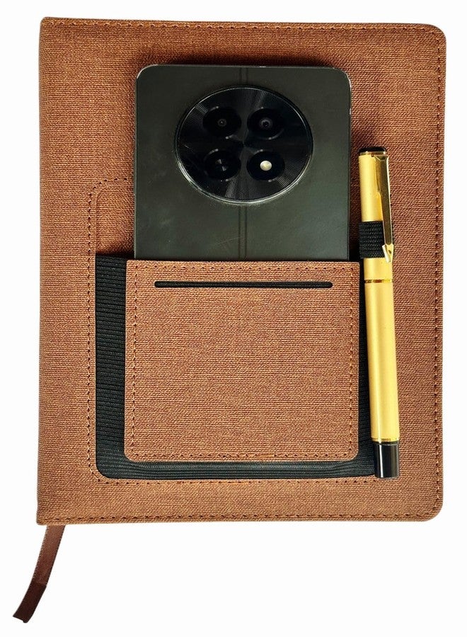MSGH Pocket Notebook Diary, Jute Notebook Diaries With Mobile Pocket, Card Holder & Pen Loop For Office Personal Daily Planner Diary, A5 Size, 192 Pages, New Year Corporate Gifts for Employee (brown pocket diary) - Image 3