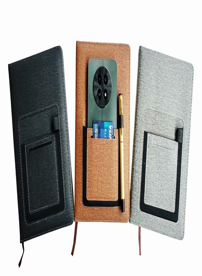 MSGH Pocket Notebook Diary, Jute Notebook Diaries With Mobile Pocket, Card Holder & Pen Loop For Office Personal Daily Planner Diary, A5 Size, 192 Pages, New Year Corporate Gifts for Employee (brown pocket diary) - Image 2