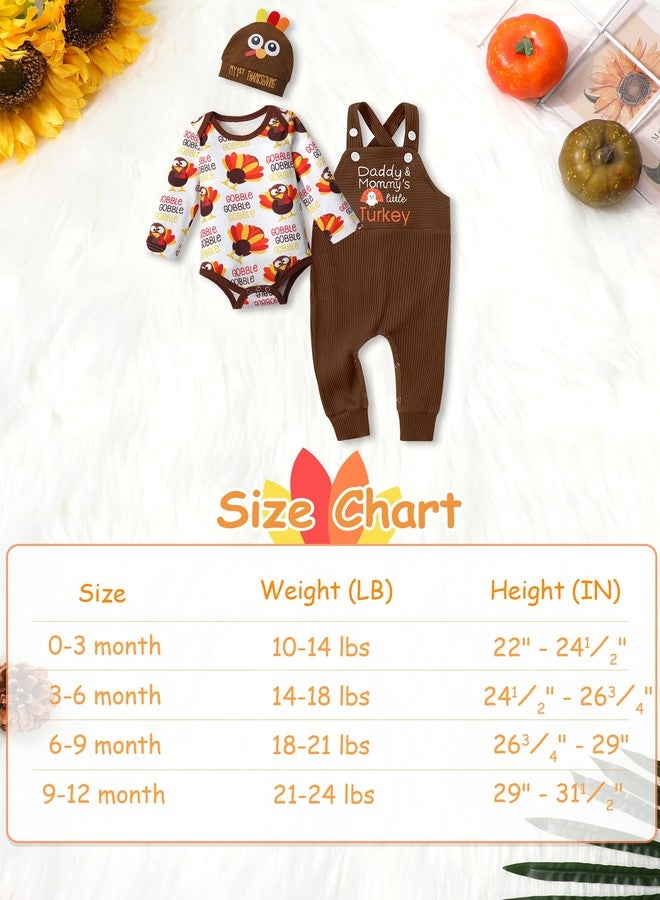 Aulyffo Thanksgiving Baby Boy Outfit 9-12 Months Long Sleeve Romper+Suspender Pants+Turkey Hat 3PCS Thanksgiving Baby Boy Clothes - Image 3