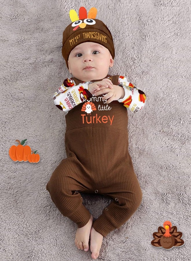 Aulyffo Thanksgiving Baby Boy Outfit 9-12 Months Long Sleeve Romper+Suspender Pants+Turkey Hat 3PCS Thanksgiving Baby Boy Clothes - Image 2