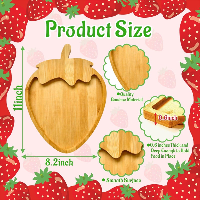 Easma 1pcs Wooden Strawberry Baby Shower Decorations Strawberry Charcuterie Boards for Table Berry Trays Food Serving Platters for Strawberry Party Supply Fillable Fruits Dish Plates for Berry 1st Birthday - Image 4