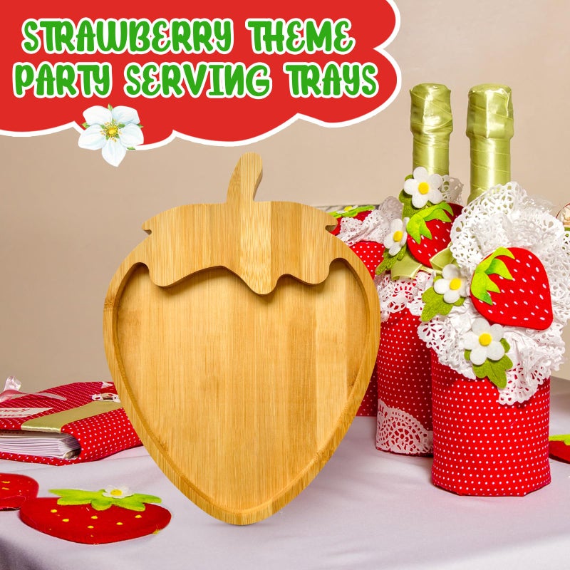 Easma 1pcs Wooden Strawberry Baby Shower Decorations Strawberry Charcuterie Boards for Table Berry Trays Food Serving Platters for Strawberry Party Supply Fillable Fruits Dish Plates for Berry 1st Birthday - Image 2