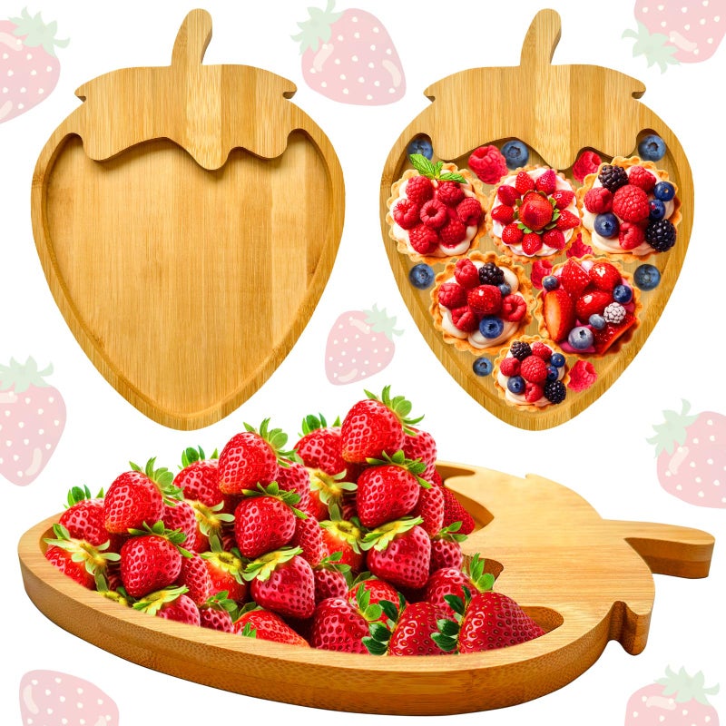 Easma 1pcs Wooden Strawberry Baby Shower Decorations Strawberry Charcuterie Boards for Table Berry Trays Food Serving Platters for Strawberry Party Supply Fillable Fruits Dish Plates for Berry 1st Birthday - Image 1