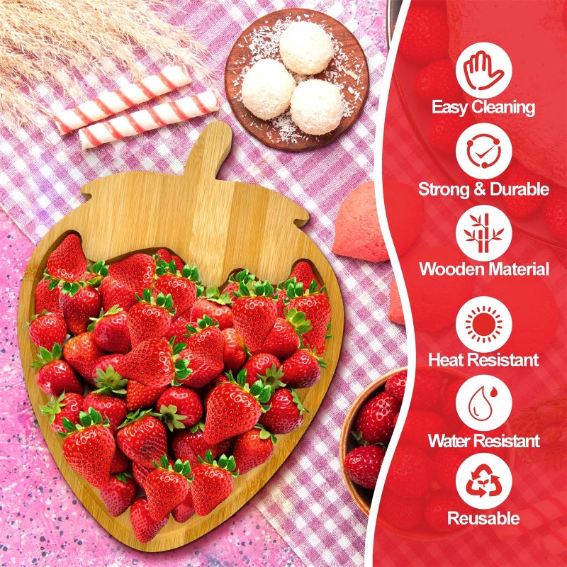 Easma 1pcs Wooden Strawberry Baby Shower Decorations Strawberry Charcuterie Boards for Table Berry Trays Food Serving Platters for Strawberry Party Supply Fillable Fruits Dish Plates for Berry 1st Birthday - Image 5
