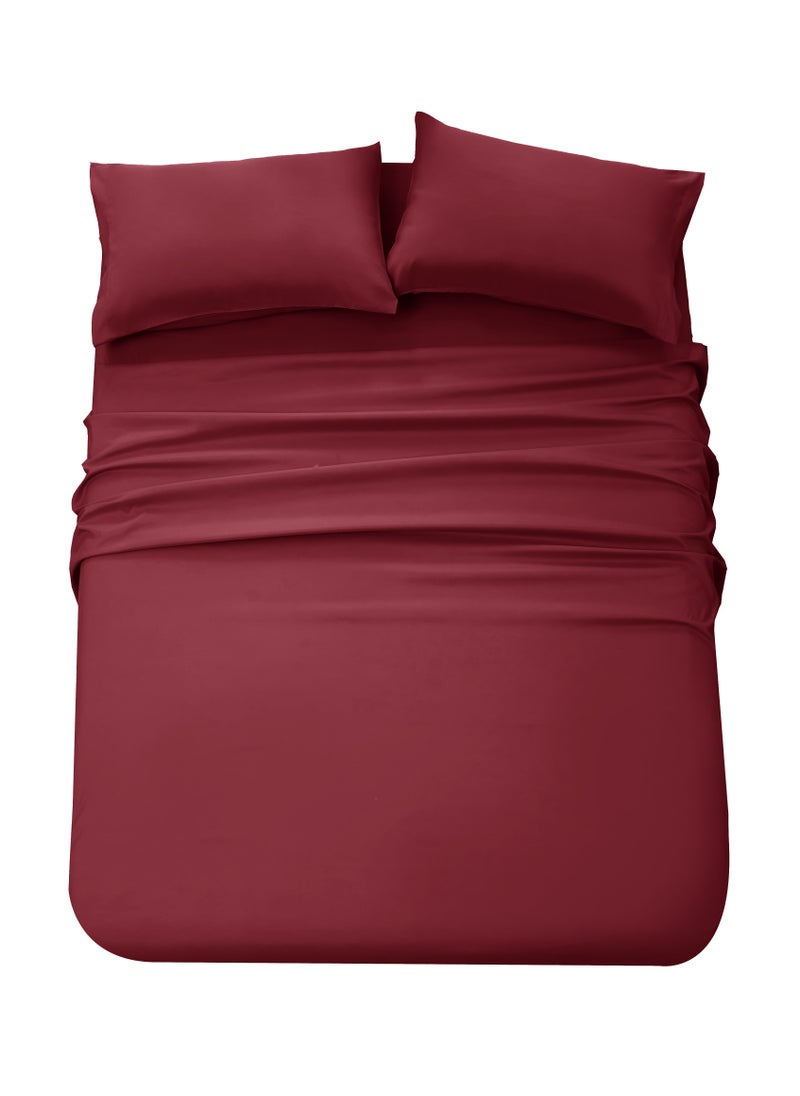 PanaX Panax Bedding King Bed Sheets Set - 4 Piece Bedding - Brushed Microfiber - Shrinkage and Fade Resistant - Easy Care (Burgandy, King)  - Image 2