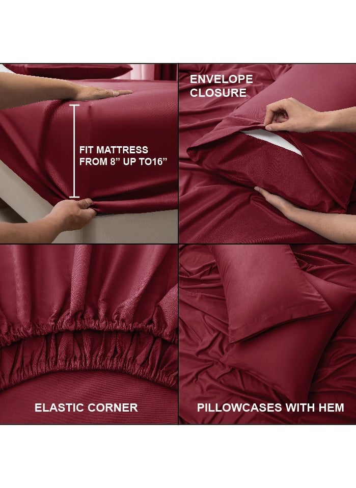 PanaX Panax Bedding King Bed Sheets Set - 4 Piece Bedding - Brushed Microfiber - Shrinkage and Fade Resistant - Easy Care (Burgandy, King)  - Image 4