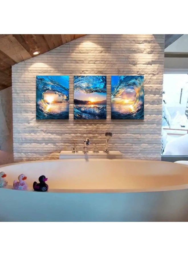 DZRWUBHS Sunrise Ocean Waves Canvas Wall Art For Living Room Bedroom Wall Decor Office Wall Pictures Blue Sea View Wall Paintings Beach Canvas Prints Artwork Modern Bathroom Home Decor Art 12" X 16" 3 Pieces - Image 5