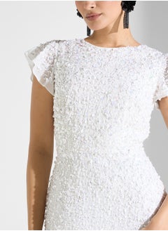 Maya All Over Encrusted Sequin Maxi Dress Ruffle Sleeve  - Image 3