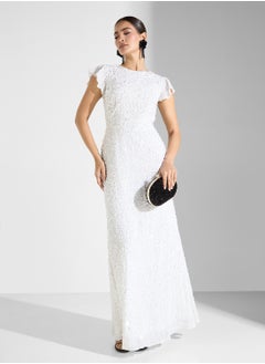 Maya All Over Encrusted Sequin Maxi Dress Ruffle Sleeve  - Image 4