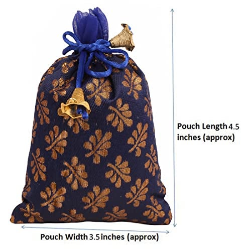 Touchstone Drawstring Bags Traditional Indian Handcrafted in Mimosa leaf Pattern Brocade fabric Perfect for Gifts Jewelry Weddings Sweet Distribution Set of 9 Vibrant Multicolor Pouches Purses Potli - Image 3