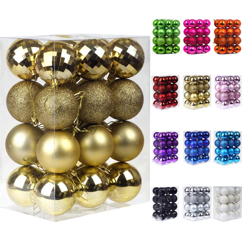 Emopeak 24Pcs Christmas Balls Ornaments for Xmas Christmas Tree  4 Style Shatterproof Christmas Tree Decorations Hanging Ball for Holiday Wedding Party Decoration Gold 1642CM