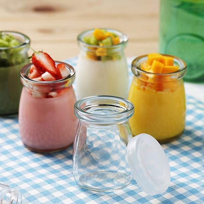 4-PIECE TRANSPARENT KITCHEN GLASS STORAGE JAR FOR YOGURT SPICES MILK, DRY FRUITS AND FOOD SUITABLE TO USE IN YOUR HOME OFFICE, KITCHEN STORAGE (150ML, PUDDING JAR WITH LID)