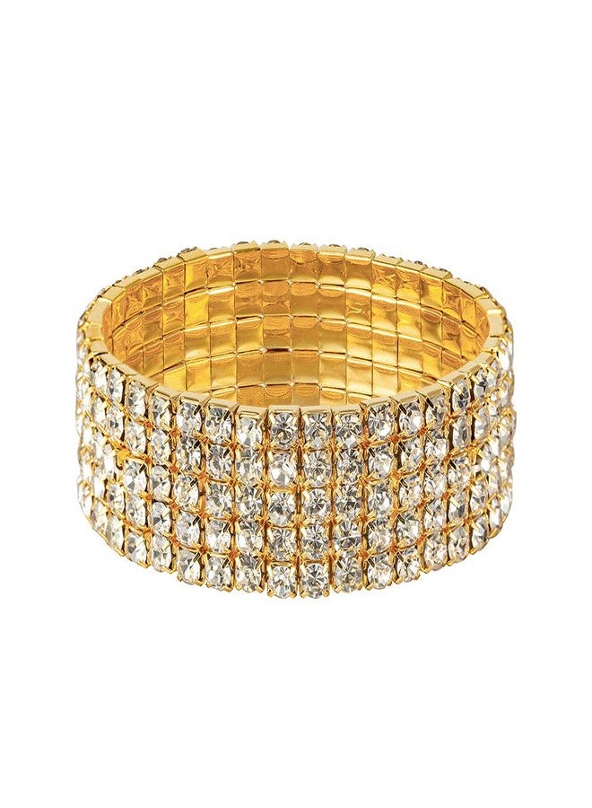 YINLI 5 Row Crystal Rhinestone Stretch Tennis Bracelets Bridal Bridesmaid Bangle (5 Row Gold) - Image 1