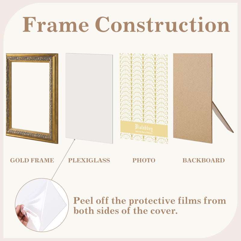 VIOLABBEY 8x10 Picture Frame Gold, Vintage Photo Frames Ornate without Mat for Tabletop or Wall Hanging - Image 3