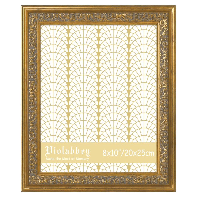 VIOLABBEY 8x10 Picture Frame Gold, Vintage Photo Frames Ornate without Mat for Tabletop or Wall Hanging - Image 1