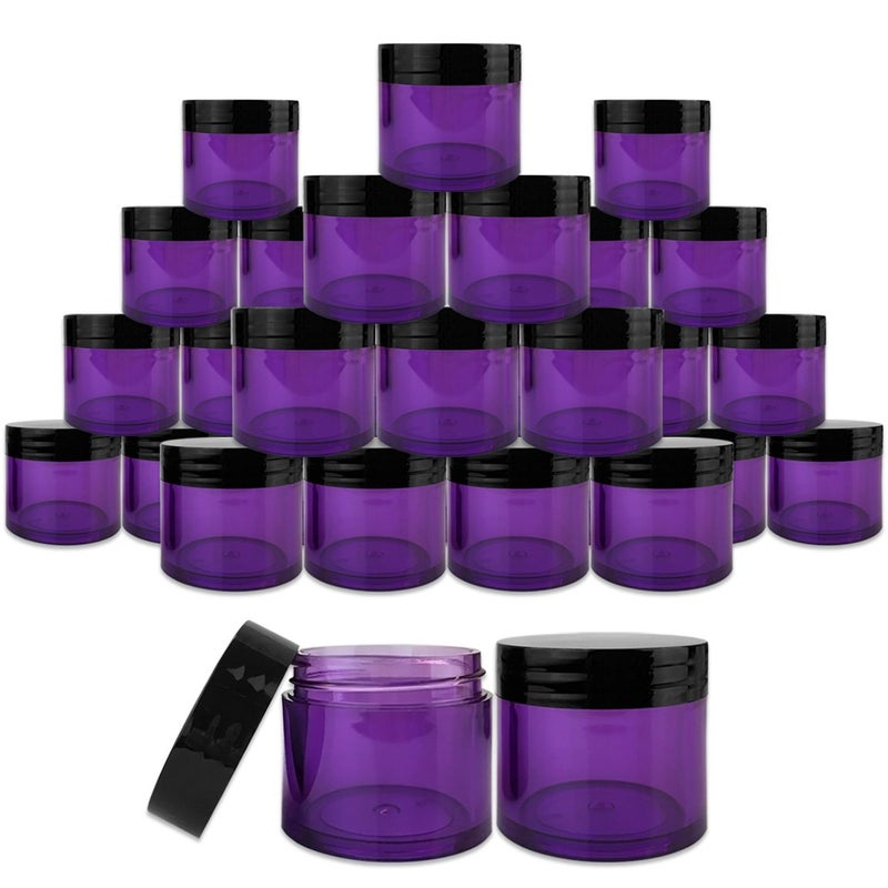 Pana Beauticom 30g30ml 1 fl oz Double Wall PurpleTinted Plastic Leak Proof Jars with Flat Top Lids for Creams Lotions Make Up Powders Glitters and more Color Black Lid Pieces 30