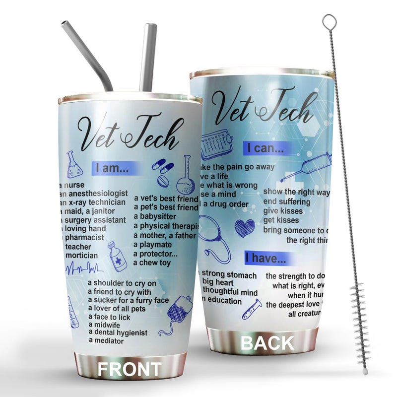 MEDROC Funny Vet Tech Gifts  Vet Med Tumbler Stainless Steel 20oz Straw Lid Veterinary Gifts For Women Men Vet Tech Appreciation Week Gift For Student Technician Assistant Coffee Cups VM01