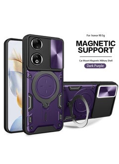 Generic Honor 90 5G Purple Mobile Phone Case Cover, Slide Camera Lens Cover, 360°Rotating Kickstand Ring, Bumper Shockproof Phone Case，Compatible with Car Magnetic Mount 