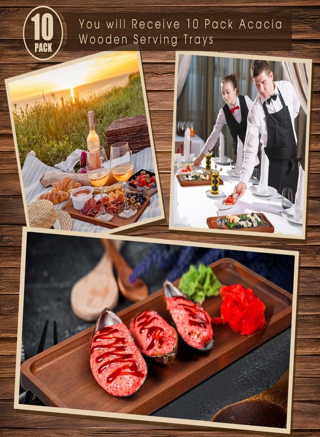 Marsui 10 Pack Solid Wood Serving Trays Acacia Wooden Server Platter Rectangular Charcuterie Boards with Grooved Handle for Home Room Coffee Cheese Appetizer Table Farmhouse Serving Decor (10.8 x 4 Inch) - Image 4