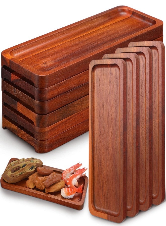 Marsui 10 Pack Solid Wood Serving Trays Acacia Wooden Server Platter Rectangular Charcuterie Boards with Grooved Handle for Home Room Coffee Cheese Appetizer Table Farmhouse Serving Decor (10.8 x 4 Inch) - Image 1