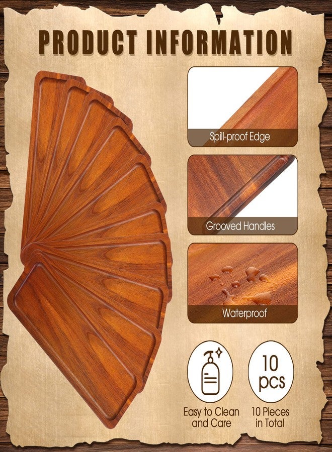 Marsui 10 Pack Solid Wood Serving Trays Acacia Wooden Server Platter Rectangular Charcuterie Boards with Grooved Handle for Home Room Coffee Cheese Appetizer Table Farmhouse Serving Decor (10.8 x 4 Inch) - Image 2