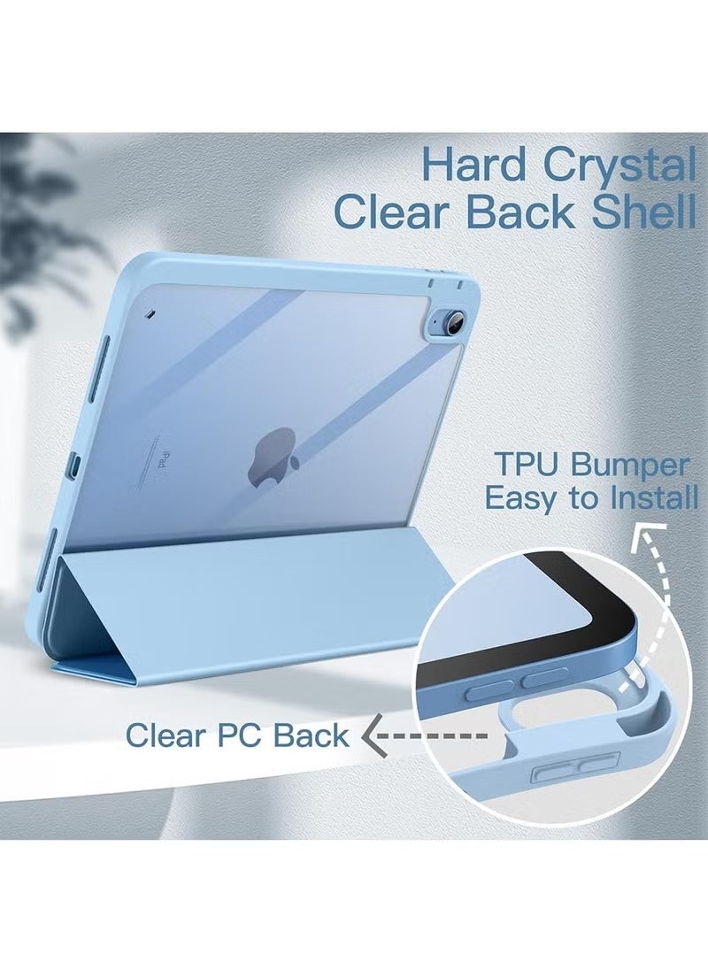 iPad 10th الجيل 10.9 بوصة 2022 / iPad 11 G2025 غطاء حماية مدمج في حقيبة مرنة خلفية ، قوس ثلاثي أضعاف ، تنبيه النوم التلقائي انتعاش سلسلة شفافة / أزرق السماء