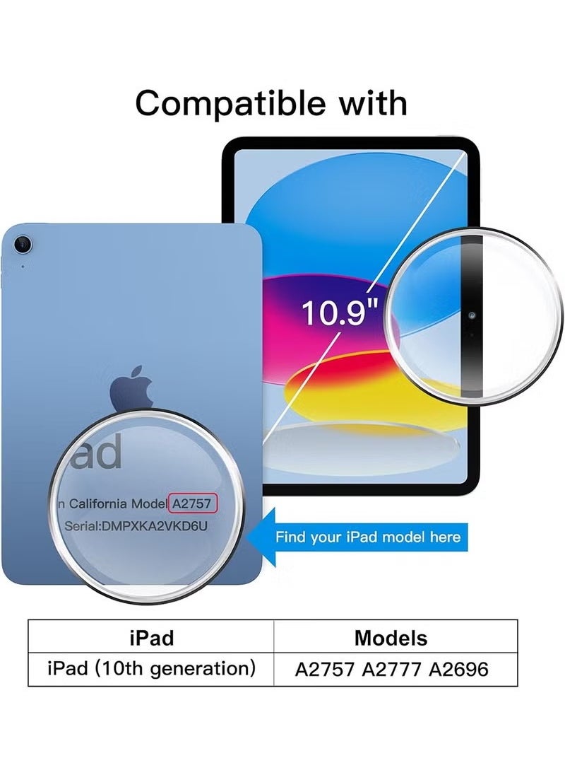 iPad 10th الجيل 10.9 بوصة 2022 / iPad 11 G2025 غطاء حماية مدمج في حقيبة مرنة خلفية ، قوس ثلاثي أضعاف ، تنبيه النوم التلقائي انتعاش سلسلة شفافة / أزرق السماء