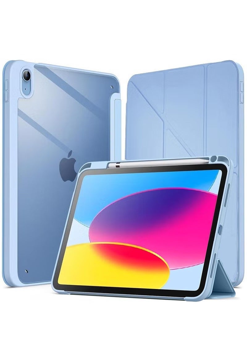 URBBKING Case for iPad 10th Generation 10.9 Inch 2022 / iPad 11th Generation 2025 Built-in Pencil Holder Flexible Back Cover, Trifold Stand, Auto Sleep Wake Rebound Series Clear / Sky Blue - Image 1