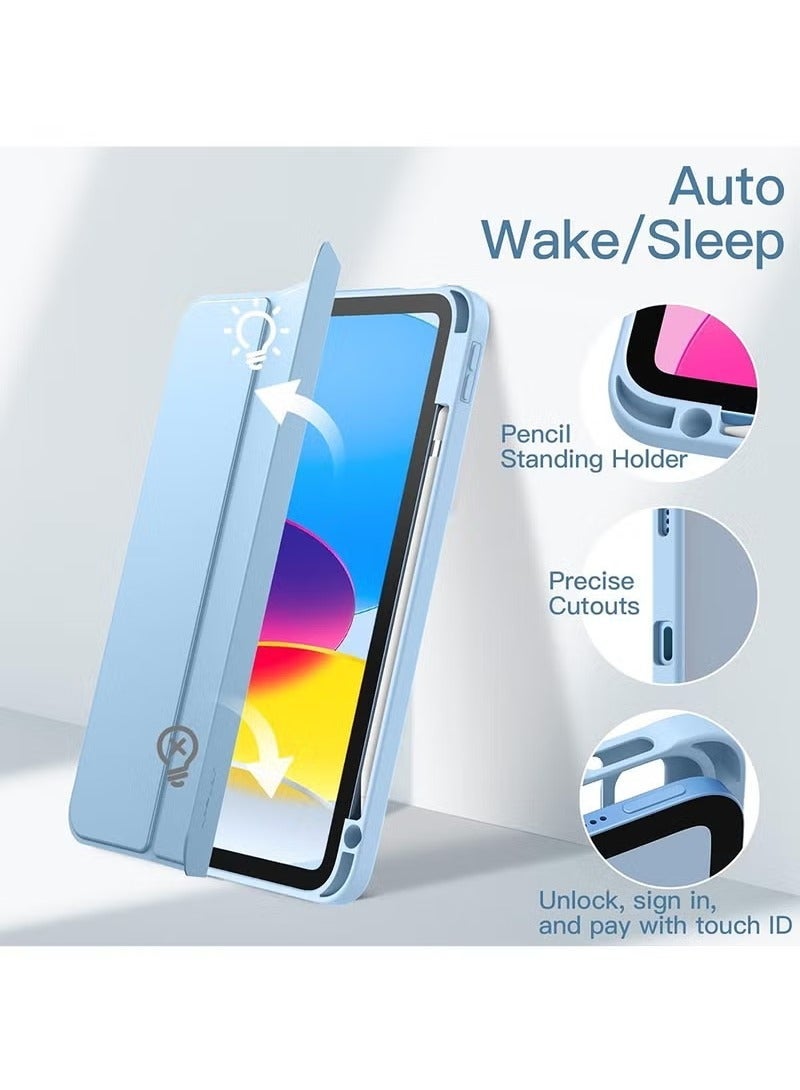 URBBKING Case for iPad 10th Generation 10.9 Inch 2022 / iPad 11th Generation 2025 Built-in Pencil Holder Flexible Back Cover, Trifold Stand, Auto Sleep Wake Rebound Series Clear / Sky Blue - Image 5