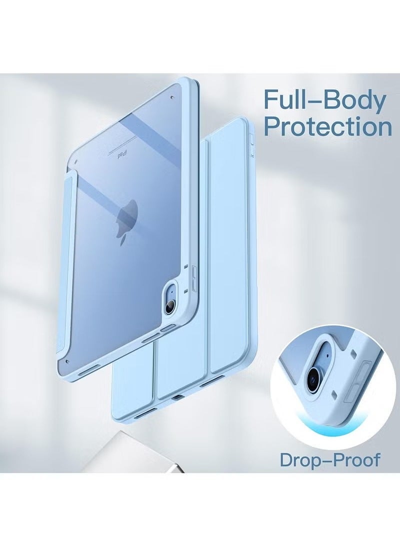 URBBKING Case for iPad 10th Generation 10.9 Inch 2022 / iPad 11th Generation 2025 Built-in Pencil Holder Flexible Back Cover, Trifold Stand, Auto Sleep Wake Rebound Series Clear / Sky Blue - Image 4