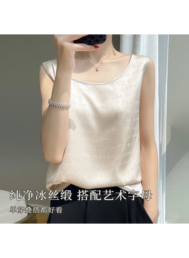 Moonbadi Thin, Breathable Faux Silk Fashion Print Sleeveless Undershirt For Women, Loose And Suitable For Outer Wear - Image 4