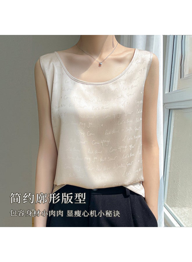 Moonbadi Thin, Breathable Faux Silk Fashion Print Sleeveless Undershirt For Women, Loose And Suitable For Outer Wear - Image 5