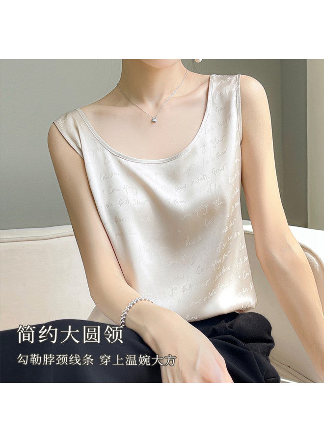 Moonbadi Thin, Breathable Faux Silk Fashion Print Sleeveless Undershirt For Women, Loose And Suitable For Outer Wear - Image 3