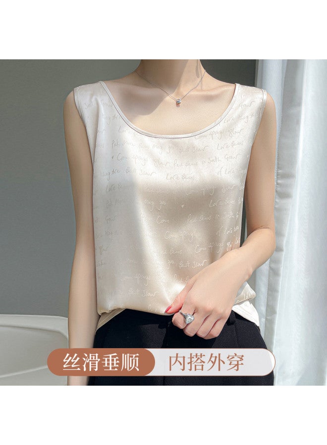 Moonbadi Thin, Breathable Faux Silk Fashion Print Sleeveless Undershirt For Women, Loose And Suitable For Outer Wear - Image 2