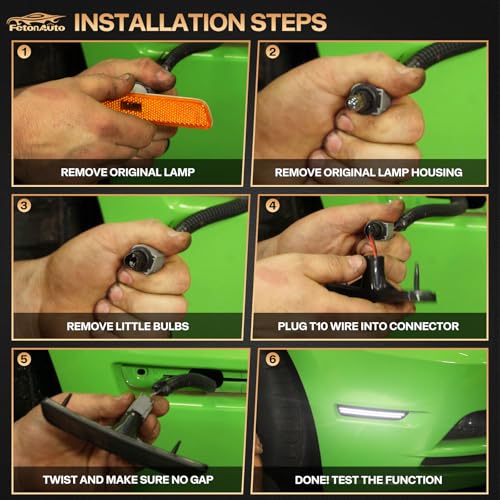 FetonAuto Dynamic Sequential White LED Side Marker Lights for Ford Mustang 2010 2011 2012 2013 2014 Front Rear Bumper Reflector Indicator Assembly, Smoked Lens - Image 4
