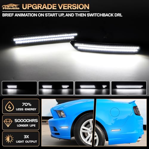 FetonAuto Dynamic Sequential White LED Side Marker Lights for Ford Mustang 2010 2011 2012 2013 2014 Front Rear Bumper Reflector Indicator Assembly, Smoked Lens - Image 2