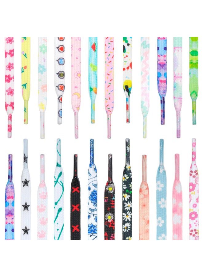 DANHUA Colored Printed Flat Shoelaces: 2 Pair Patterned Shoe Laces for Sneakers, 19 Black White Flowers, 63Inch (160CM) - Image 5