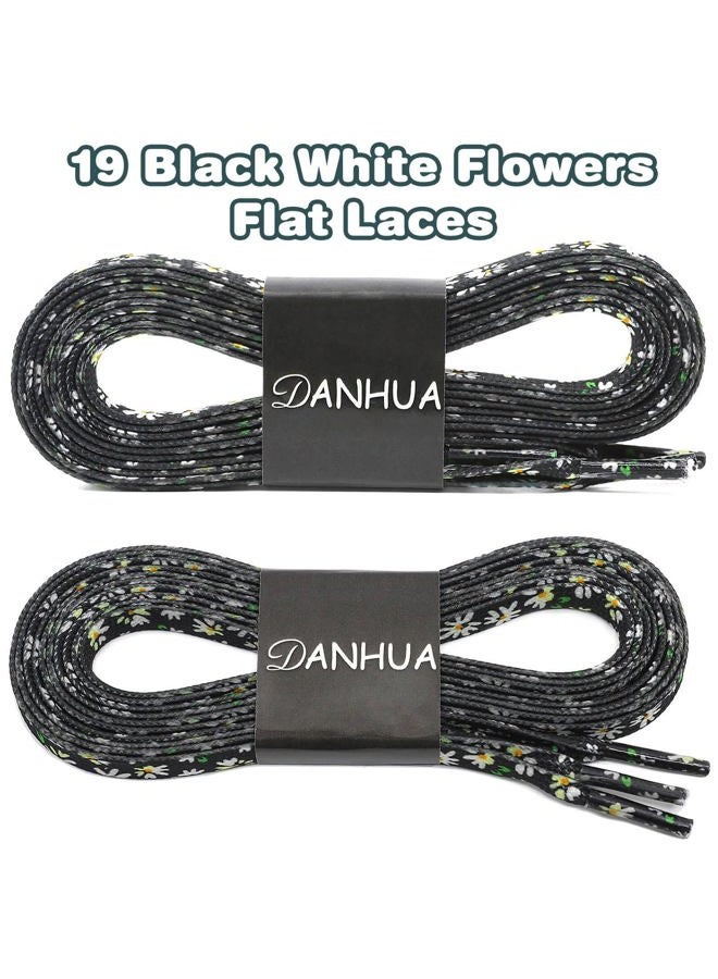 DANHUA Colored Printed Flat Shoelaces: 2 Pair Patterned Shoe Laces for Sneakers, 19 Black White Flowers, 63Inch (160CM) - Image 2
