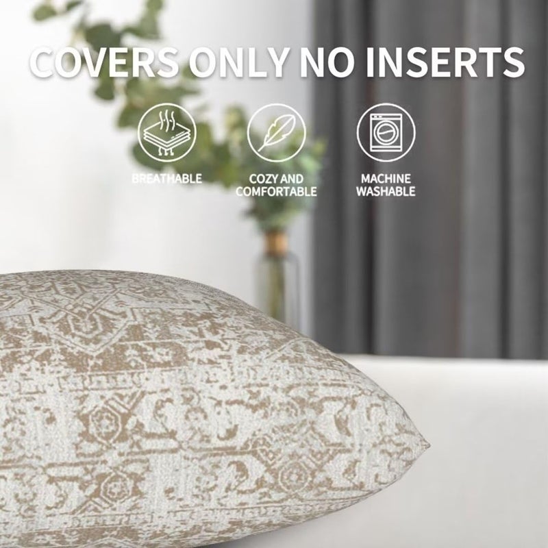 Sunshineyan Boho Pillow Covers 18x18 Set of 2  Brown Beige Carpet Pattern Outdoor Decorative Throw Pillows Ethnic Rustic Farmhouse Cushion Cases Linen Gifts for Couch Sofa Decor - Image 5