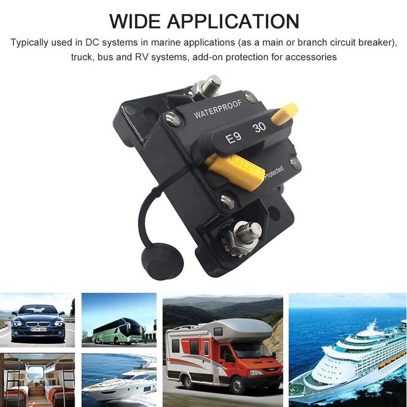 ANJOSHI 30Amp Circuit Breaker 30-300A with Manual Reset Trolling Motor Auto Car Marine Boat Bike Stereo Audio Terminal Inline Fuse Inverter for System Current Overload Protection 12V-48V DC Waterproof - Image 3
