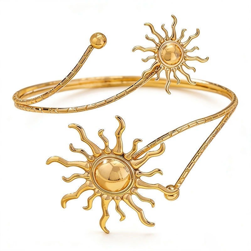 Gold Sun Moon and Star Cuff Bracelet for Women and Men, Holiday Wear - Image 1