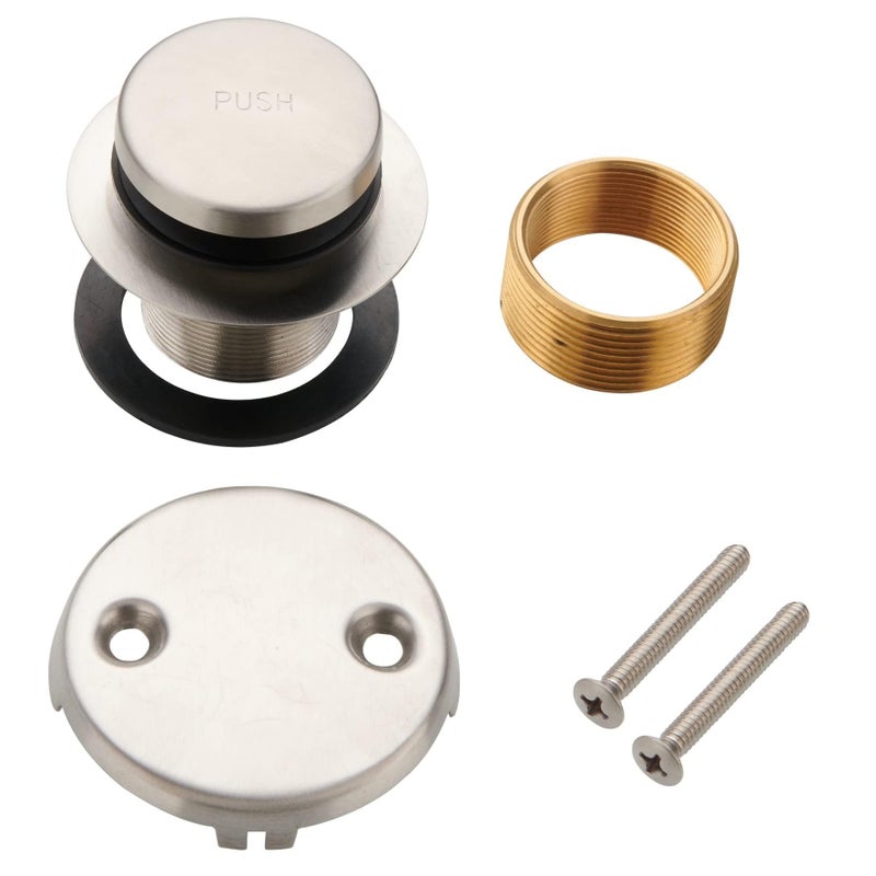 WELLUP Tip Toe Bathtub Tub Drain Conversion Kit Assembly Wellup Tub Drain Trim Kit with Two Hole Overflow Faceplate Brushed Nickel 