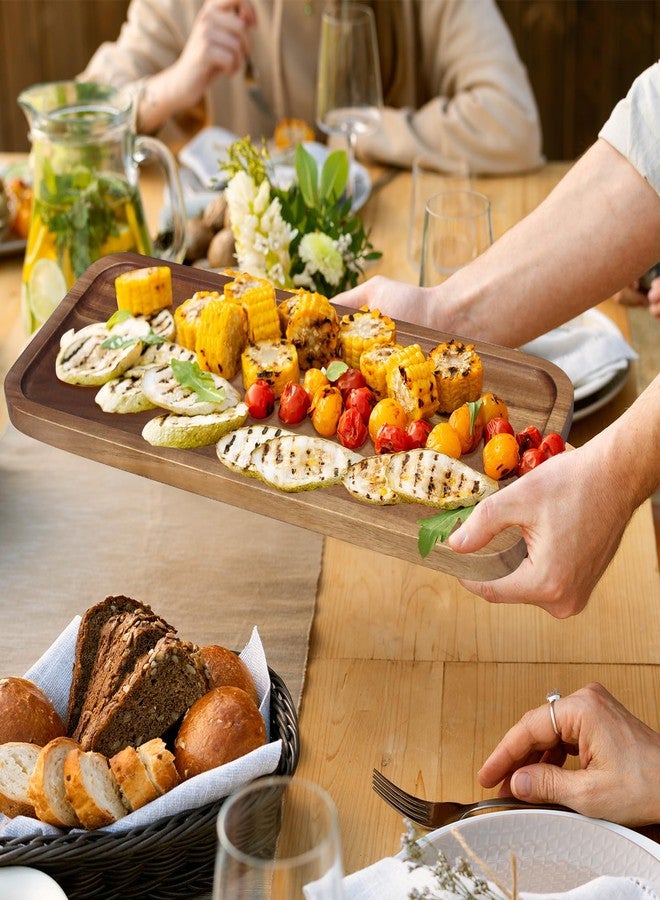 Ayiaren Large Wooden Serving Platters Acacia Long Charcuterie Boards Rectangle Wood Tray Home Decor Serving Cheese Board Appetizer Snack Plates Kitchen Platter for Food Dish Rectangular Cake Dessert Trays - Image 3
