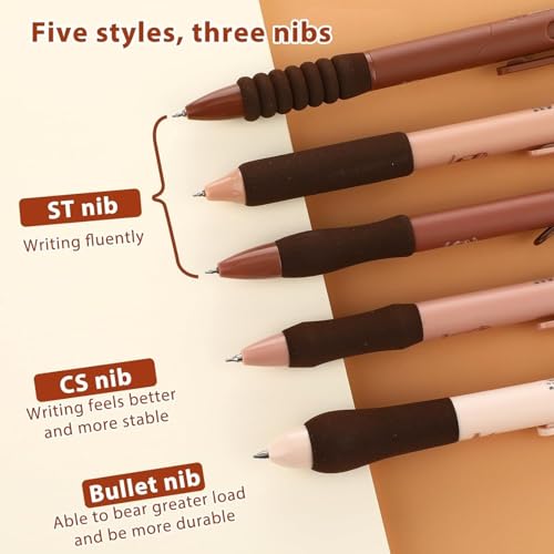 Shuttle Art 5 Pcs Coffee Theme Pen Set 0.5mm Blue Ink Retractable Pens with Soft Rubber Grip | Fine Point Smooth Writing Pens for Journaling, School, Office & Stationery Lovers - Image 5