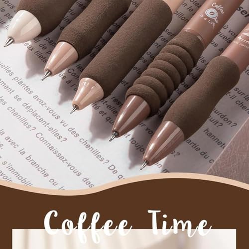Shuttle Art 5 Pcs Coffee Theme Pen Set 0.5mm Blue Ink Retractable Pens with Soft Rubber Grip | Fine Point Smooth Writing Pens for Journaling, School, Office & Stationery Lovers - Image 3