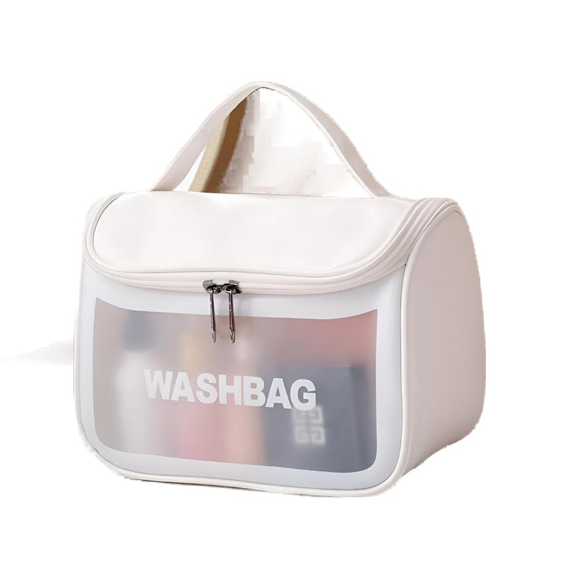 Makeup Organizer - Stylish and waterproof travel bag designed for all your cosmetics, creams, perfumes, and accessories in one place with high-quality fabric. (white)