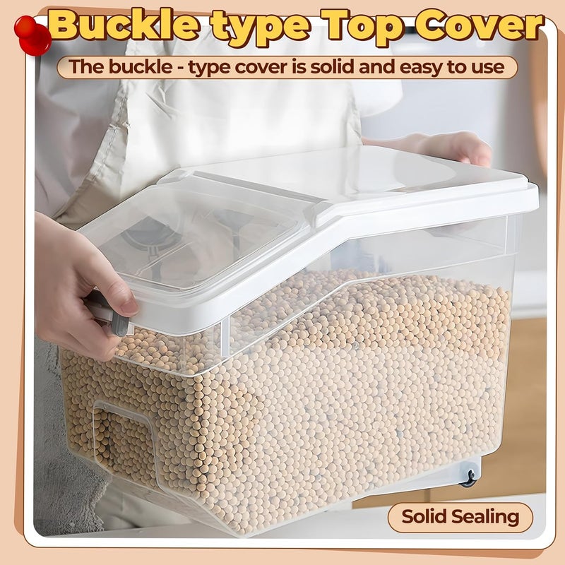 أنتول صندوق تخزين الأرز ANTOLE بغطاء، حاوية طعام محكمة الإغلاق خالية من BPA، مع كوب قياس للحبوب والبقوليات، موزع حبوب، حاوية تخزين الأرز، دلو أرز للمطبخ (أبيض - 25 كجم) - Image 5