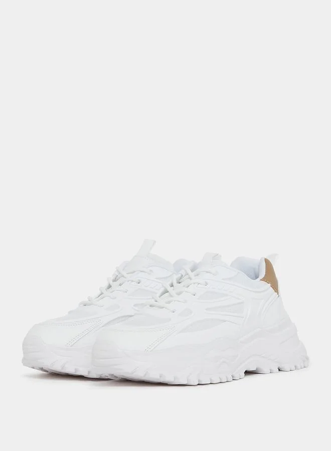 Styli Textured Lace Up Chunky Shoes